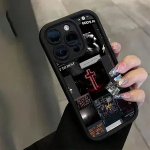Gothic Faith Collage Phone Case with Cross & Lion, Anti-drop Decorative Phone Protector Cover, Phone Accessories Compatible with iPhone 17 16 15 14 13 12 11 X XS XR Pro Max Plus Air/Samsung Galaxy S25 S24 S23 S22 Ultra Plus FE