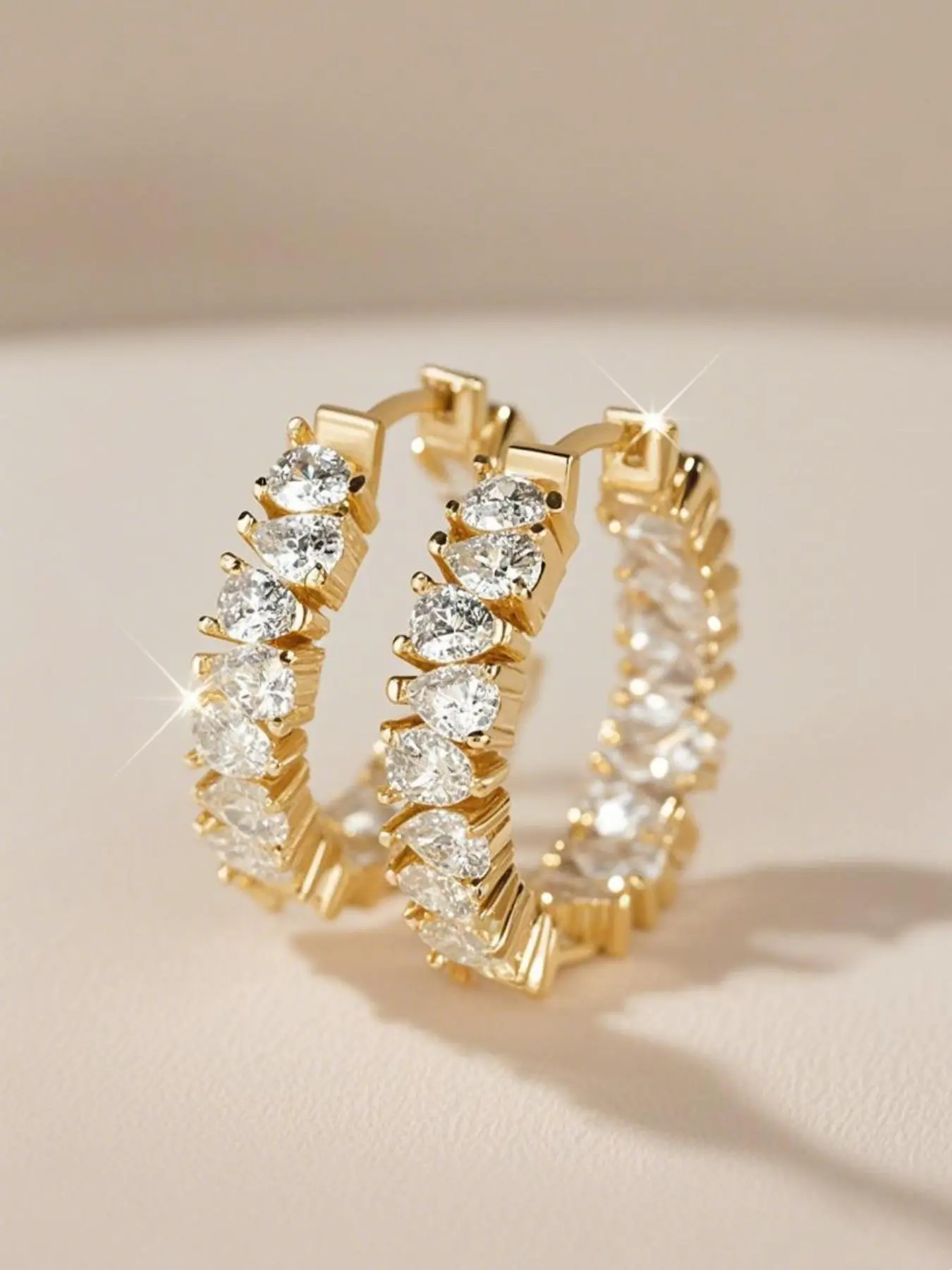 Geometric Artificial Inlaid Zircon Design Hoop Earrings, Stylish Jewelry, Fashion Jewelry for Party, Daily Clothing Decor, Trendy All-match & Exquisite Jewelry for Birthday Gift