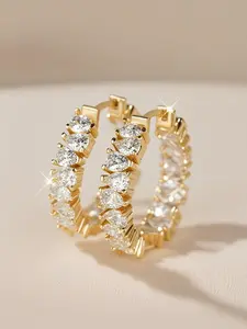Elegant Geometric Artificial Inlaid Zircon Design Hoop Earrings, Fashionable hoop earrings, High Quality Earrings, Fashion Jewelry for Party, Daily Clothing Decor, Trendy All-match & Exquisite Jewelry for Birthday Gift