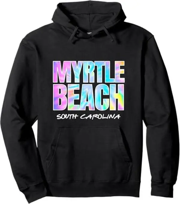 Vintage Tie Dye Myrtle Beach South Carolina Womens Souvenir Pullover Hoodie Top Summer Shirt Womenswear