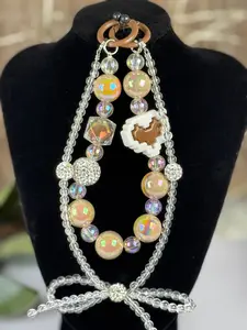 Clear Brown Double Heart Acrylic Beaded Keychain