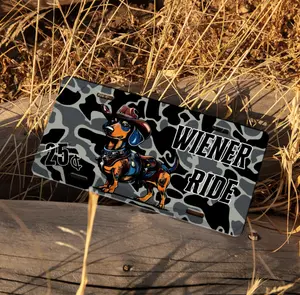 Wiener Ride Camo License Plate, Cowboy Car Accessories, Vanity Plate - Lightweight Aluminum, Pre-Drilled holes, Easy Installation