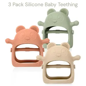 3 Pack Silicone Baby Teething Mitten Toys 3+ Months, Anti Drop Hand Teether Chew Toys for Babies Birthday Gift