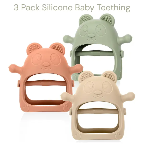 3 Pack Silicone Baby Teething Mitten Toys 3+ Months, Anti Drop Hand Teether Chew Toys for Babies Birthday Gift