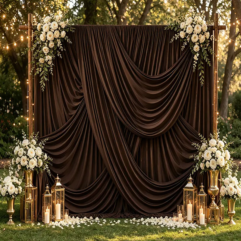 Brown Backdrop Curtain, Solid Spandex Fabric Drape Panel with Rod Pocket, Wrinkle-Free Polyester Background for Wedding, Birthday Party, Photo Booth, Ceremony and Event Decoration