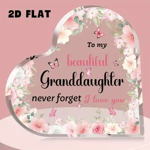 1 acrylic ornament given by grandma to granddaughter - as a Valentine's Day, wedding, graduation or birthday gift for granddaughter, and a pink heart-shaped acrylic plaque for granddaughter, Acrylic Plaque Decor