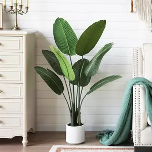 VERINATURAL Artificial Bird of Paradise Plant 4FT Tall Fake Tropical Palm Tree for Indoor Decor Faux Floor Plants with White Pot Large Artificial Banana Leaves Trees for Living Room Office Bedroom