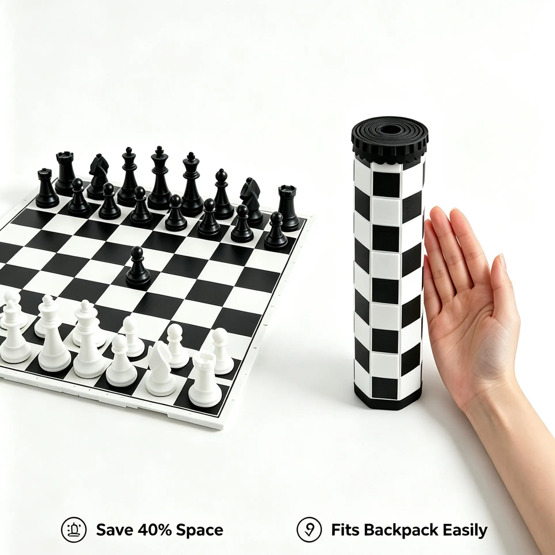 2 in 1 Roll-up Chess & Checkers Board Game Set