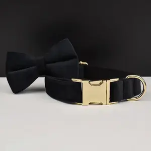 Classic Black Velvet Collar & Leash Set with Custom Engraving