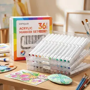 Languo Acrylic Paint Marker Set, Soft Brush Tip Markers, Paint Pens, Quick-Drying Ink, Non-Fading, Ideal for Rocks, Wood, Shells, Ceramics, Textiles