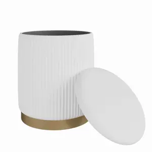 Velvet Stool with Hidden Storage Fluted Design and Gold Brass Base for Modern Decor and Versatile Use
