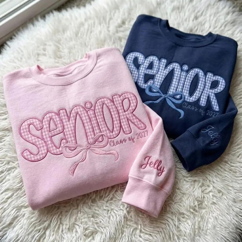 (Leave a note) Embroidered Floral Senior Class Of 2026 Sweatshirt, Custom Senior Graduation Shirt, Embroidered Trendy Senior Design, Senior Name Gift