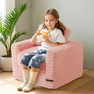 [Small size]MAXYOYO 23.6"x21.6"x15.7" Small Bean Bag Chair – Comfy Faux Fur Floor Sofa with Pillows & Armrests, Upholstered Lazy Couch for Bedroom or Playroom