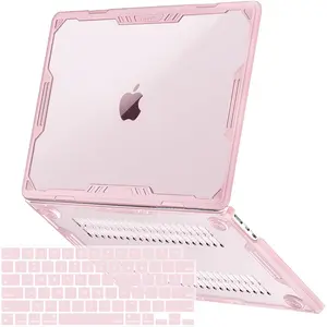 MOSISO Compatible with MacBook Air 13 inch Case 2025-2022 M4 A3240 M3 A3113 M2 A2681, Symmetric Geometric Heavy Duty Hard Case with TPU Bumper&Keyboard Cover for MacBook Air 13.6 inch, Pink