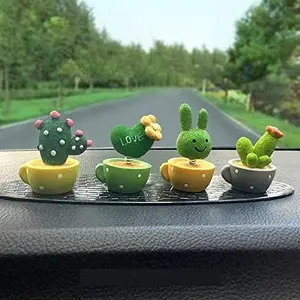 Car Dashboard Ornament Cute Green Plant Cactus Small Potted Spring Office Cab Small Gadget Decoration Interior