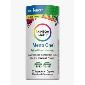 Rainbow Light Mens Multivitamin One + | 60 Caplets | Supports Energy & Antioxidant Health | with Real Food Nutrients, Digestive Enzymes & Probiotics
