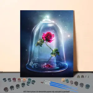 Rose in Glass Dome Pattern Paint by Numbers Kit without Frame, 1 Set DIY Painting Kit with Tools, Creative Wall Art Decorations for Home Bedroom
