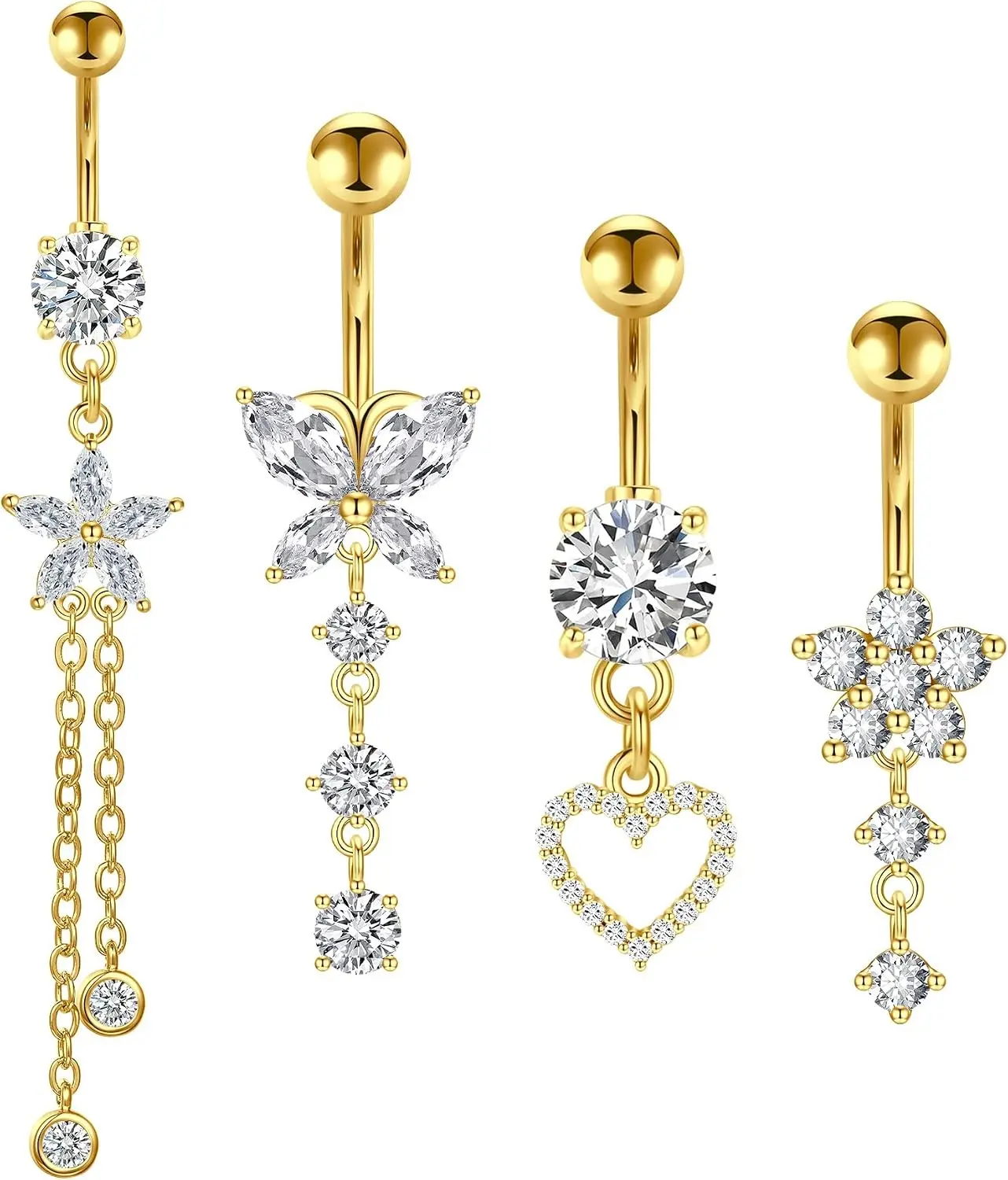 14G Cute Heart Stainless Steel Diamond Belly Button Rings for Women Navel Piercing Jewelry(Gift)