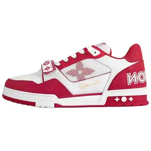 LOUIS VUITTON Low-Top Casual Sneakers for Men and Women in White and Red
