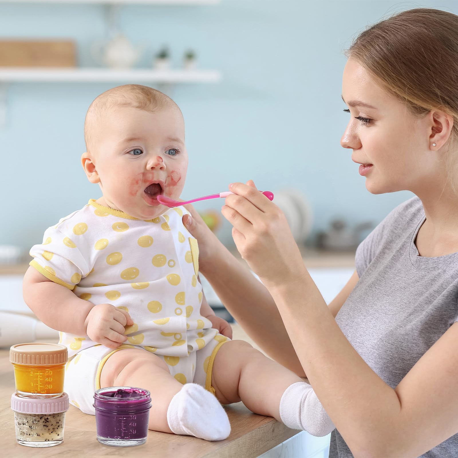6 Pack Glass Baby Food Storage Containers - 4 Oz Baby Food Jars with Lids Baby Food Maker Microwave Dishwasher Freezer Safe 100% Leak Proof BPA Free Reusable