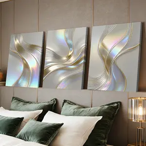 3 Counts Wooden Framed Canvas Painting, Metallic Flow Abstract Waves Ocean Inspired Design Images, Exquisite Poster, Perfect Gift, Decor For Living Room, Bedthroom, Modern Art, Fashion Family Poster, Wall Art Decoration