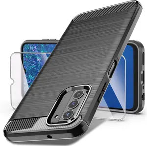 Phone Case for Nokia G310 Case with Tempered Glass Screen Protector, Shock-Absorption Brushed Flexible Soft TPU Carbon Fiber Protective Cover for Nokia G310 (Nokia G310, Black)