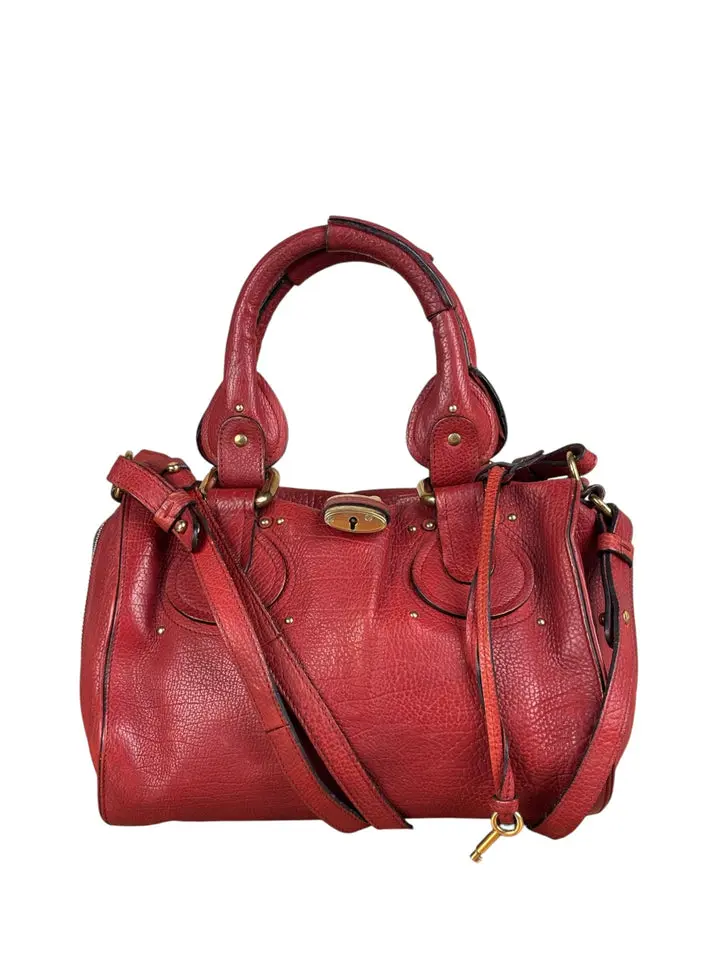 Pre-owned leather Shoulder Bags Chloe Red Paddington Medium Satchel Two Way Bag