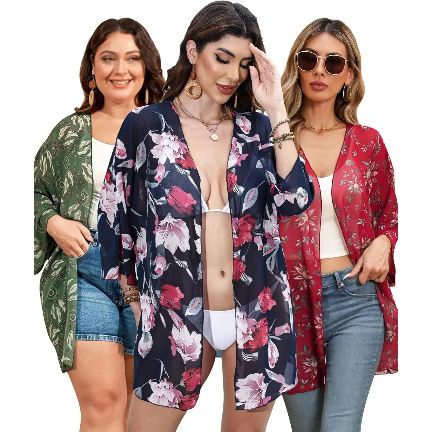 3-piece women's swimwear cover-up set, navy blue, 