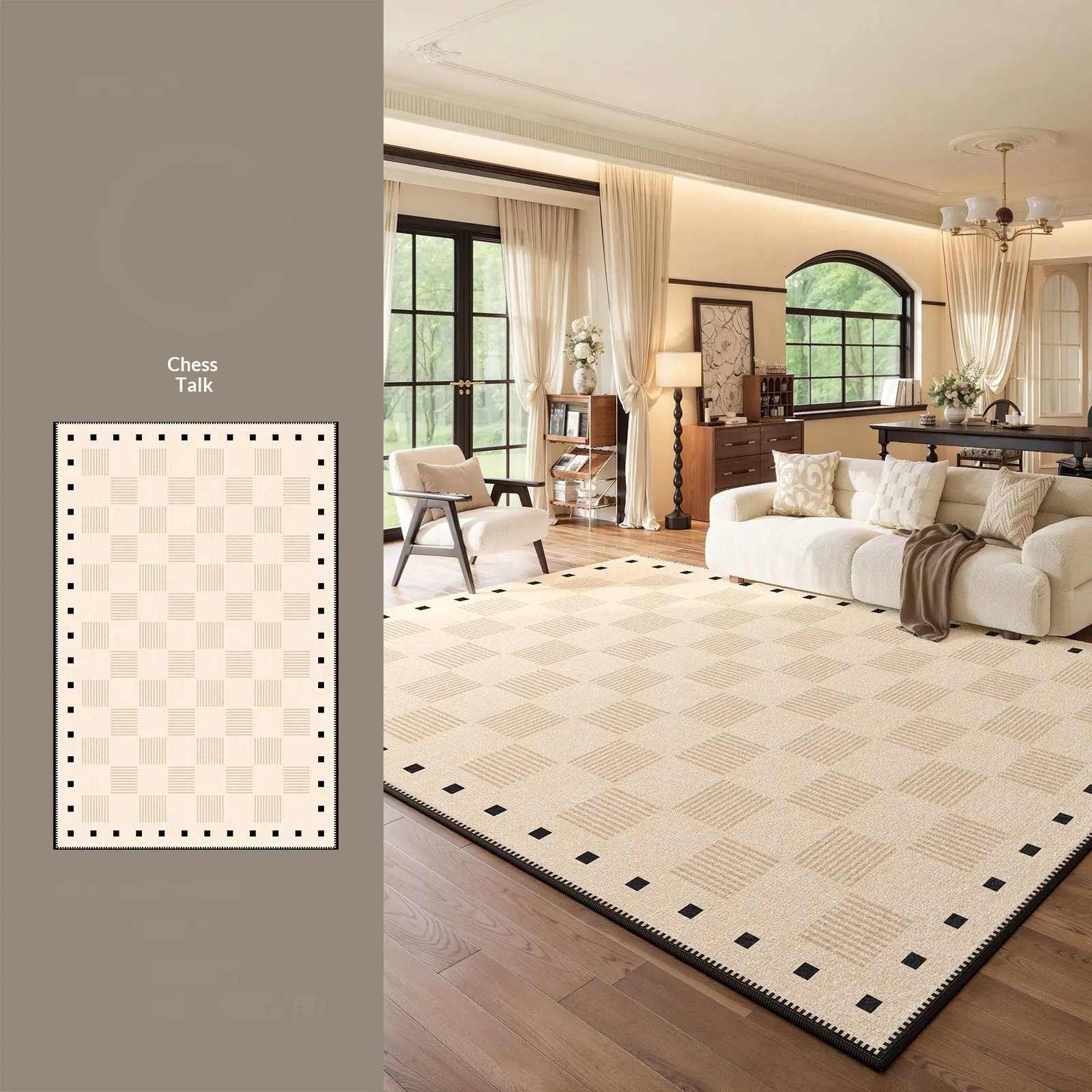Cream-Style Large Area Rug, Soundproof Non-Slip Thick Stain-Resistant Easy-Care Carpet for Living Room, Bedroom