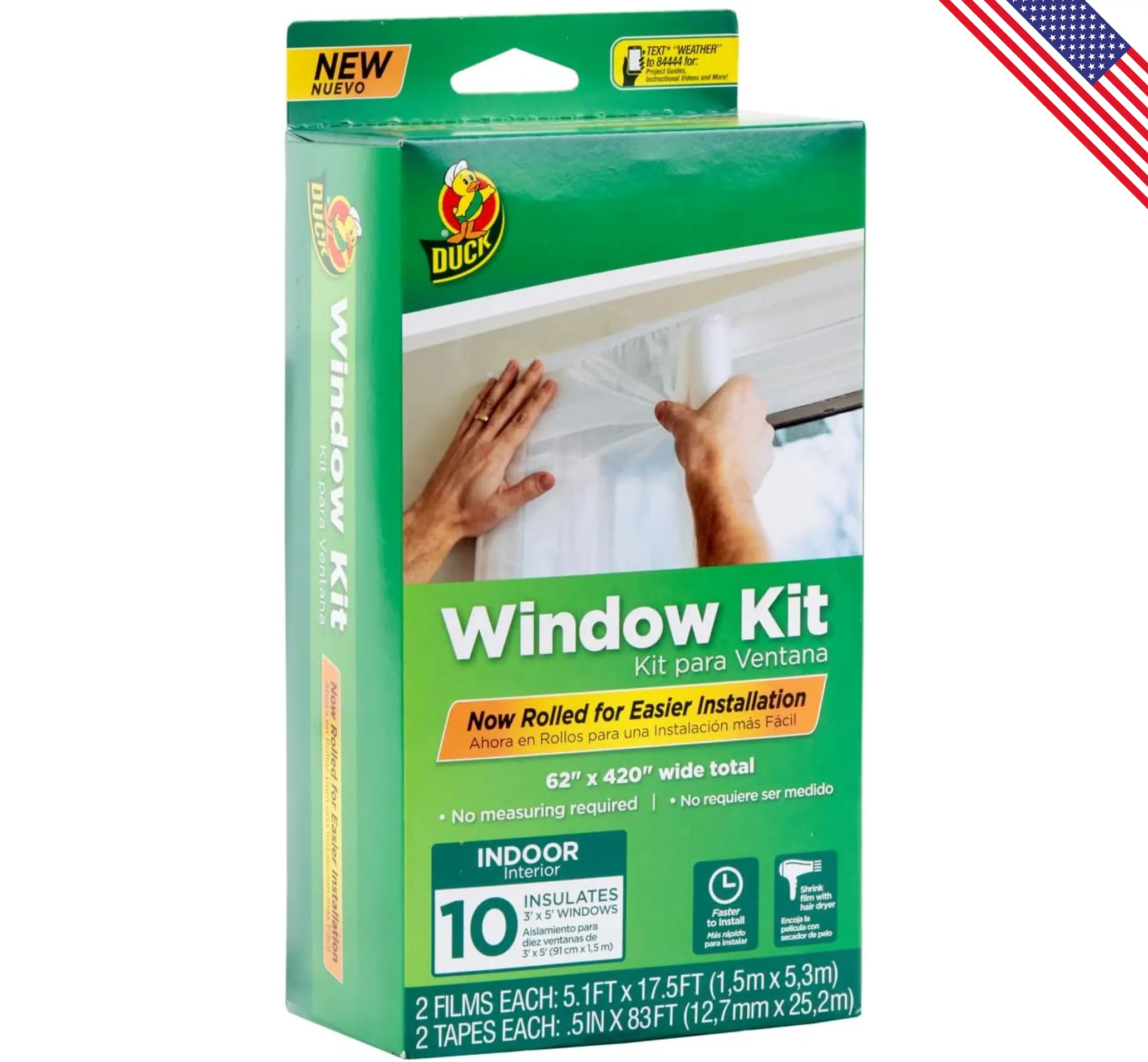Window Insulation Kit - Winter Seal Kit Fits up to 10 Windows - Rolled Shrink Film Cuts to Size for Easy Indoor Installation - Tape Included - 62 In. by 420 In. - Clear