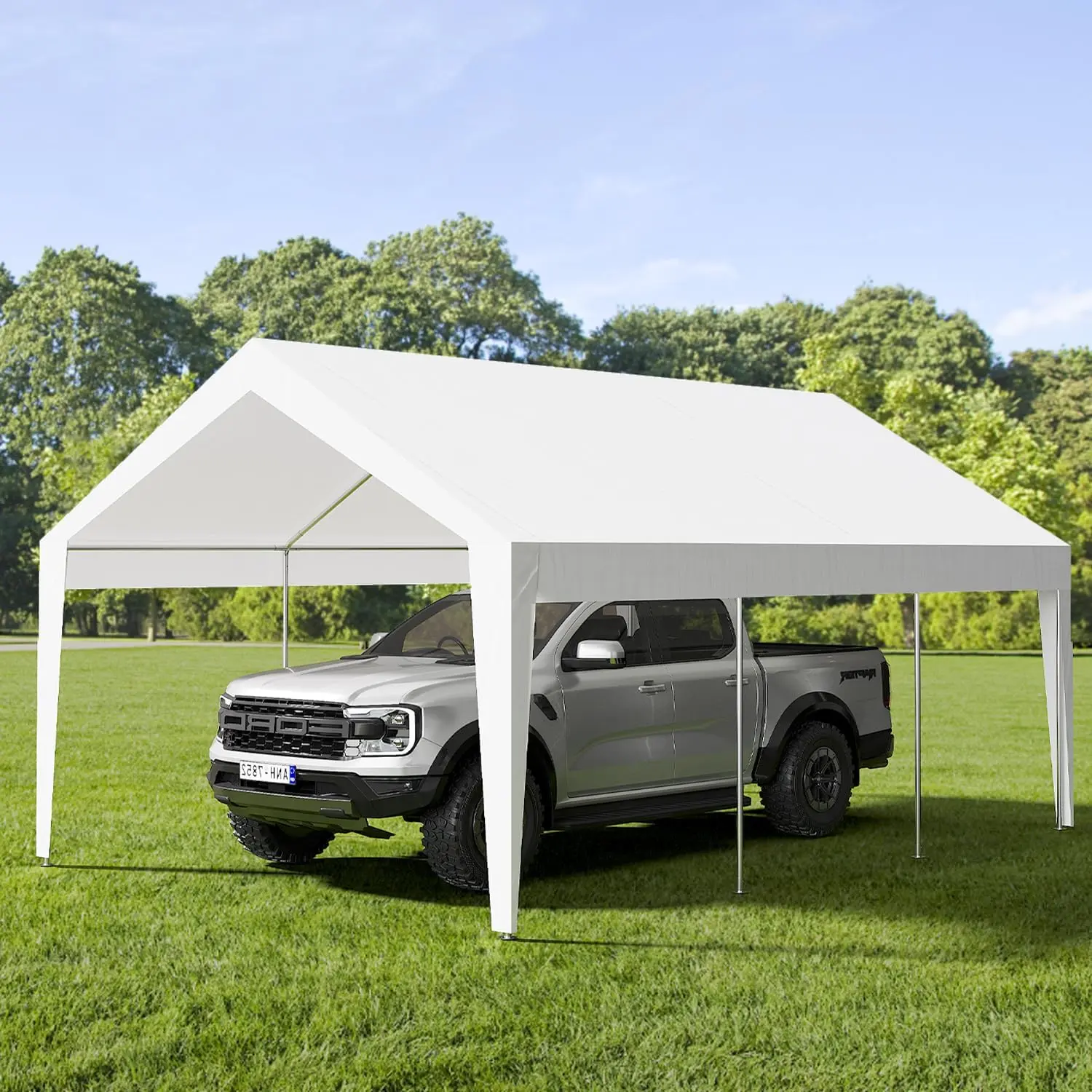 Garvee 10x20ft Portable Garage - Heavy Duty Carport with Removable Sidewalls, Roll-Up Windows & All-Season Tarp for Cars, Trucks, Boats (White)