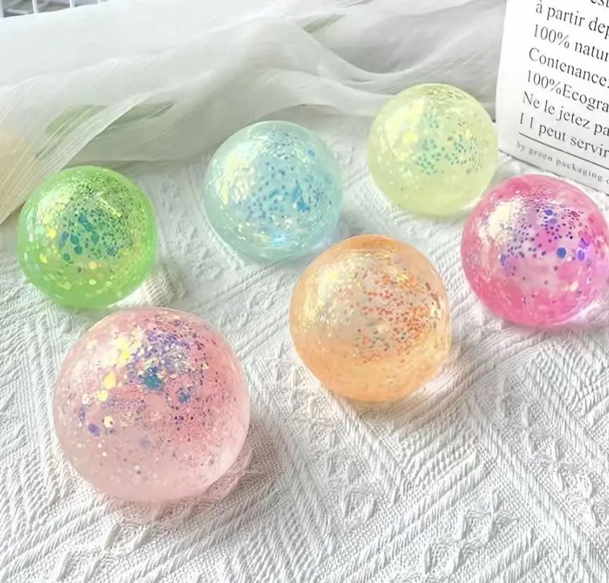 6PCS Glitter Jelly Squishy Balls - Soft TPR Slow Rebound Fidget Toys, Colorful Glitter Sensory Play Tools, Anti-Anxiety Healing Visual Effect Aids for Neurodivergent Kids, Office Small Cross-Border Gifts