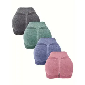 4 Pack Women's Yoga Shorts, Solid Color High Waist Slimming Butt Lifting Casual Shorts, Perfect For Sports Fitness Running