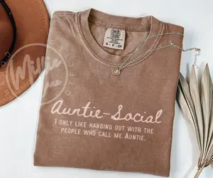 Comfort Colors Auntie Gift Tshirt, Funny Auntie-Social Tee, New Auntie Pregnancy Announcement Shirt, Best Aunt Birthday Gift