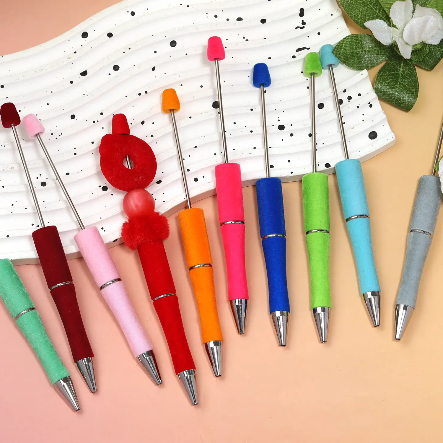 P199Flocked DIY Beadable Ballpoint Pen, Comes in packs on own color