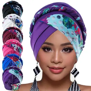 3pcs Radnom Women Print Muslim Turban Scarf Braid Hijabs Cross Forehead Floral Headwear Arab Wrap Head Scarf Hair Accessories Hat