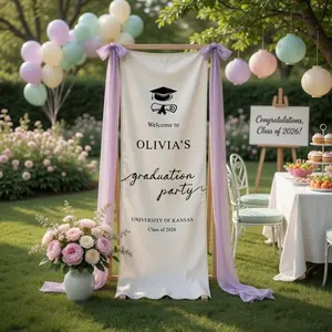 Personalized Graduation Party Banner | Custom Class of 2026 Welcome Sign | Modern Grad Photo Backdrop | Elegant Graduation Tapestry Decor