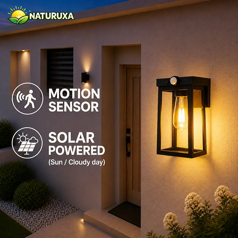 NATURUXA 2/4 Motion Sensor Solar Wall Light – 50% More Efficient Monocrystalline Panel, Smart Motion Sensor, 12H+ Lighting, IP65 Waterproof, Works on Sun/Cloudy Days,