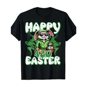 Happy 420 Easter Humor Featuring Smoking Easter Bunny T Shirt Design