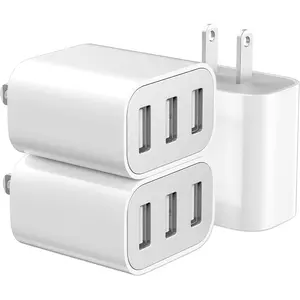 3 USB A Ports Charger Block, Cell Phone wall Chargers,USB Cube wall Plug,for  14/13/12/11/X/XR/X/8/7/6, Galaxy, Android Phones and  (White)