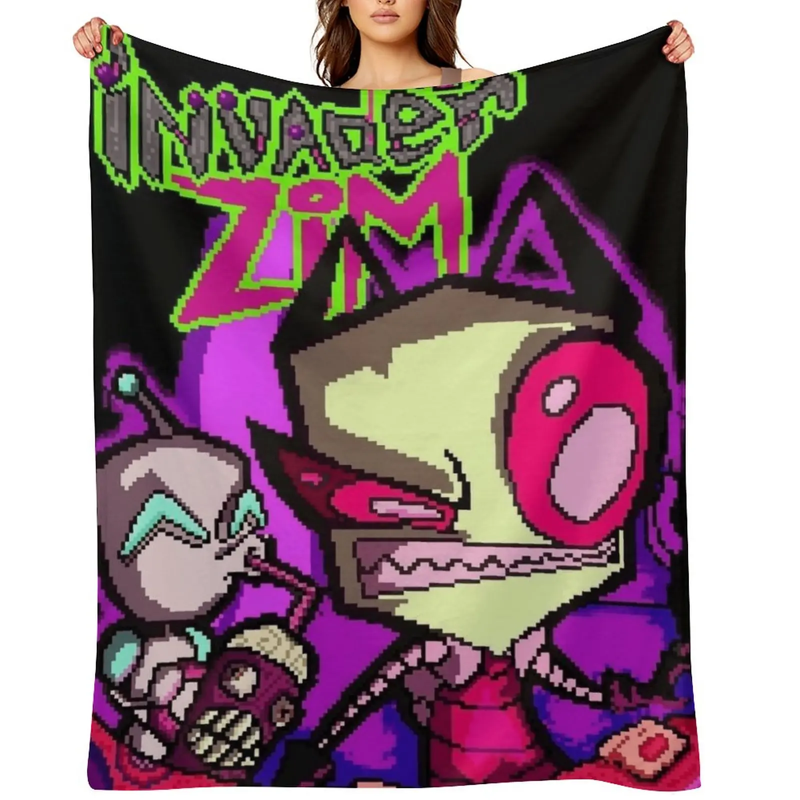 Invader Zim Anime Print Flannel Blanket - Lightweight, Soft Cozy, Wash-Resistant Kids' Gift, All-Season Home Bedding Throw (D910-607), Flannel Blankets, Soft Cozy Blanket