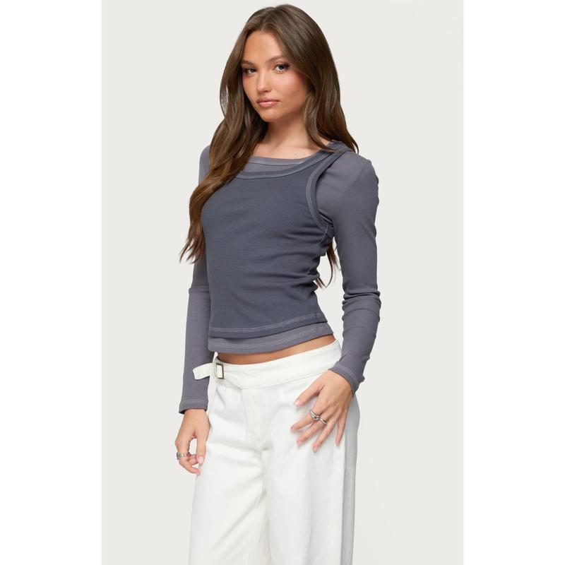 Zane Contrast Layered Long Sleeve Top