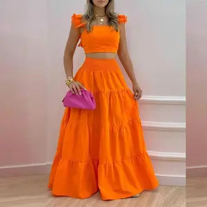 2025 Spring New Mid-Waist Strap Large Hem Skirt Set for Women Two-Piece Set Clothes Fashion