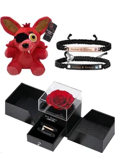 Five Nights at Freddy's series plush toys, 7 inches, children's bedding, super soft plush pillow/doll. Creative couple's gift, magnetic matching bracelets with a rose gift box, bracelet for girlfriend, perfect gift for him/her, Valentine's Day gift for co