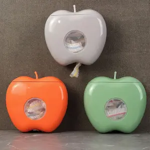 Plastic Packaging Storage Box for Fresh Multi-Purpose Dispenser No-Punch Extraction Storage, Apple-Shaped Wall-Mounted Plastic Packaging Storage Box Dispenser with 100 Pieces of Crispier Packaging