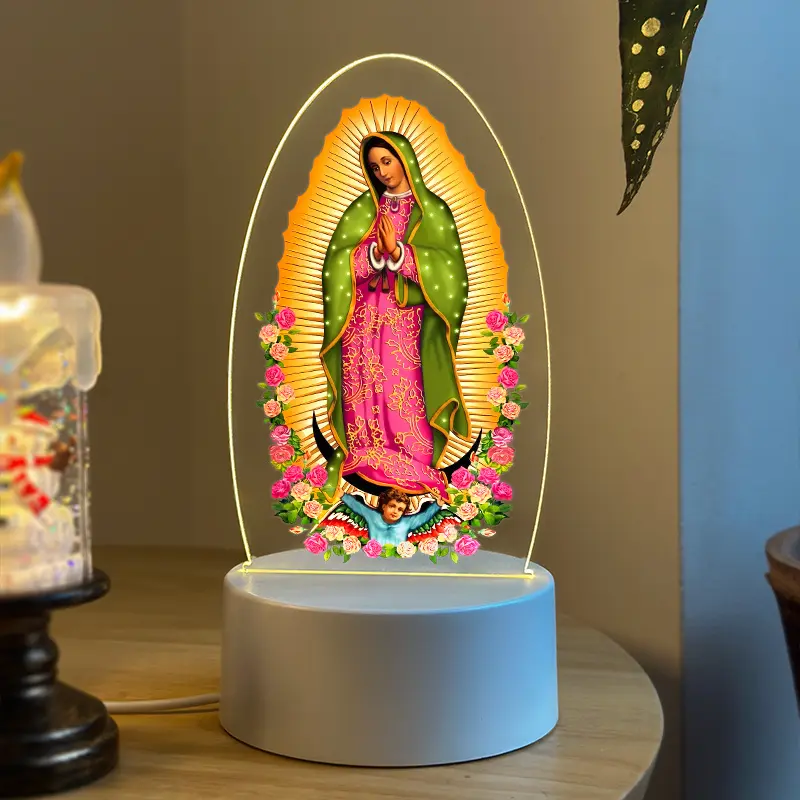 Acrylic LED Night Light with Holy Grace Symbol, Flower Design Lamp, Illuminated Night Light, Decorative Night Light, Nightlight for Bedroom, USB Powered Lighting, Religious Home Altar Decor, Prayer Room Gift