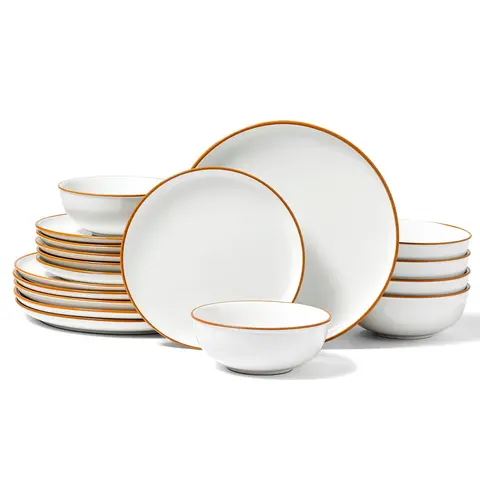 VEVOR Thick 18-Pcs Tableware Set for 6, Dinnerware with 10.6" Oil-Resistant Glaze Ceramic Plates & 6.4" Heat-Resistant Soup Bowls, Scratchproof, Dishwasher-Microwave Safe, White for Daily Elegance