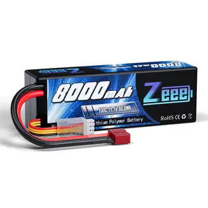 Zeee 3S Lipo Battery 8000mAh 11.1V 100C RC Battery with Deans T Plug Hard Case Battery for 1/8 1/10 RC Car Model RC Truck Tank Buggy Team Associated