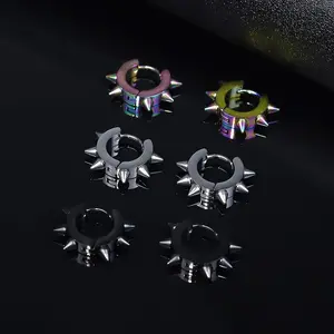 2pcs/set Black Punk Women Men Stainless Steel Earrings Ear Studs Spike Rivet Hoop Huggie Gothic Black Earring Jewelry Gifts Accessories