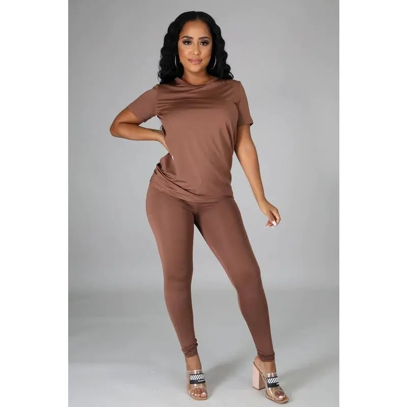Coffee-Slinky Jersey Tee & Legging Set
